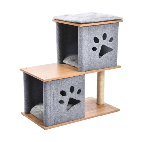 Felt Fabric Modern Pet Kitty House Double Layers Warm Cozy Pet Furniture Bed With Sisal Scratching Post