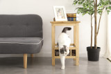 Wooden Elegance Luxury Pet Shelf Table Stool Cozy Cat Furniture With Removable Long Fur Mat