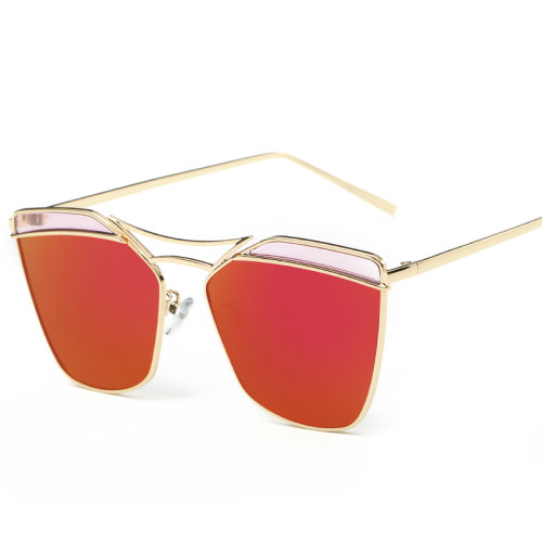 2017 Newest Brand Designer Cat Eye Mirror Sunglasses Women Twin-Beams Stylish Fashion Flat Plane UV400 Sun Glasses 99001