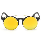 118001 Men Round Vintage Punk Flip to take off Sun Glasses 2017 Women Brand Designer Steampunk Clear Frame Clip On Sunglasses