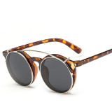118001 Men Round Vintage Punk Flip to take off Sun Glasses 2017 Women Brand Designer Steampunk Clear Frame Clip On Sunglasses