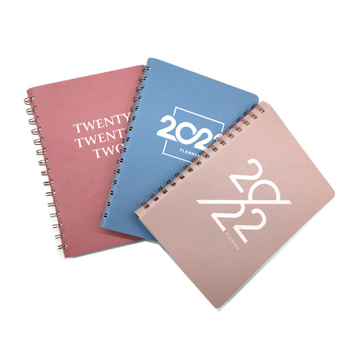 2022 Unique Rose Gold Quotes Design Custom Journal Pink PU Leather Cover Semi-concealed Wiro Planner Notebook