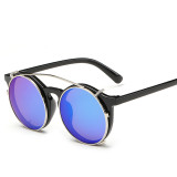118001 Men Round Vintage Punk Flip to take off Sun Glasses 2017 Women Brand Designer Steampunk Clear Frame Clip On Sunglasses