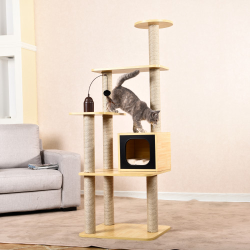 Tall Cozy Pet Kitty Tower Multi Levels Ratating Toys Sisal Post Cat Tree