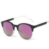 80001 Women Semi Rimless Sunglasses Flat Round Mirror Lens Antique Metal Window Frame