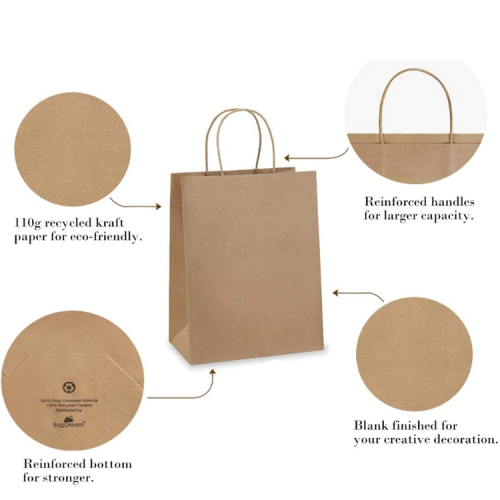 Eco friendly Custom Printed Brown Kraft Shopping Paper Bag With Handles