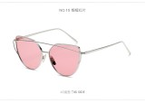 New Women Cat Eye Sunglasses Fashion Women Brand Designer Twin-Beams Coating Mirror Sun glasses Female Sunglasses 98101