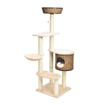 Multifunctional 4 Levels Large Tall Artificial Rattan Condo Pet Kitty Tree Plush Hammock Cat Furniture