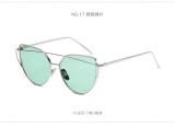 New Women Cat Eye Sunglasses Fashion Women Brand Designer Twin-Beams Coating Mirror Sun glasses Female Sunglasses 98101