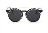 118001 Men Round Vintage Punk Flip to take off Sun Glasses 2017 Women Brand Designer Steampunk Clear Frame Clip On Sunglasses
