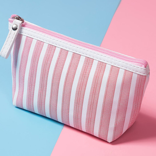 Wholesale custom girl women travel striped cosmetic bag makeup bag