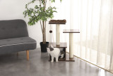 Solid Wood 3 Layers Cat Jumper Sisal Post Cat Furniture With Hanging Ball & Faux Fur Cushion