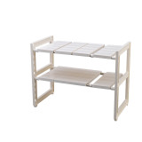 2021 Popular lower sink kitchen plastic rack 2 Tier Expandable under sink shelf organizer plastic storage shelf for home