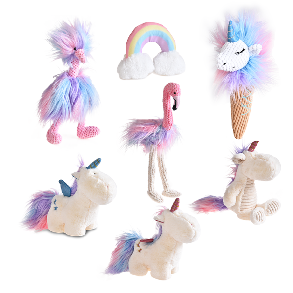 Tropical Summer Monsoon Series Pet Colorful Plush Toy Unicorn Flamingo Shape Padded Cute Soft Dog Chew Toy