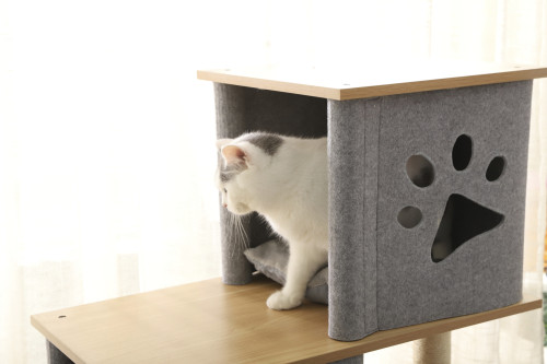 Felt Fabric Modern Pet Kitty House Double Layers Warm Cozy Pet Furniture Bed With Sisal Scratching Post