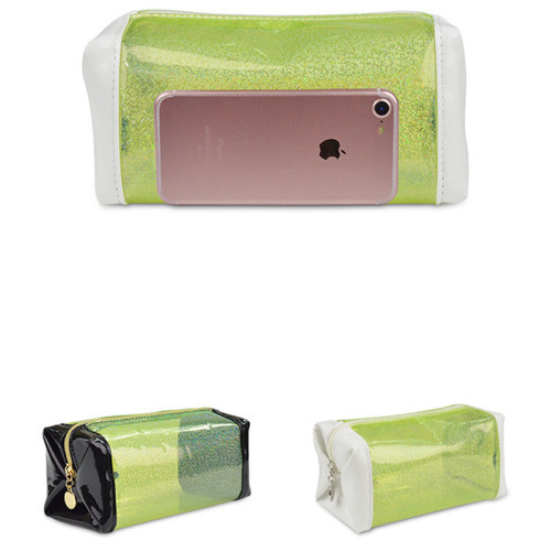 National style  shiny glitter jelly pvc laser washroom make up pouch women's cosmetic make-up bag for travel