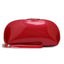Wholesale High Quality Pure Color Shiny Paint Half Round Makeup Bag Handbag PU Leather Cosmetic Bag