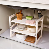 2021 Popular lower sink kitchen plastic rack 2 Tier Expandable under sink shelf organizer plastic storage shelf for home