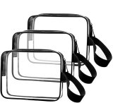 Accept Custom Logo Travel Transparent Vinyl Waterproof Beach Zipper Cosmetic Bag Pouch TSA Clear PVC  Bag With Handle