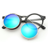 118001 Men Round Vintage Punk Flip to take off Sun Glasses 2017 Women Brand Designer Steampunk Clear Frame Clip On Sunglasses