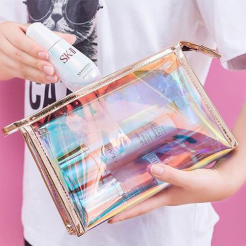 Custom Printed PVC Lady Holographic Laser Cosmetic Bag Durable Waterproof Travel Makeup Bag