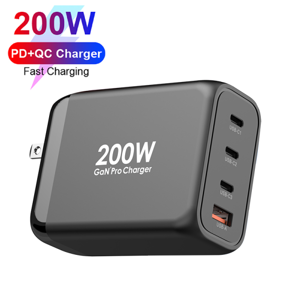New Arrival 200W Multi Ports 3C1A GaN Tech USB C Quick Charger for Mobile Phone/Tablet/Laptop And More