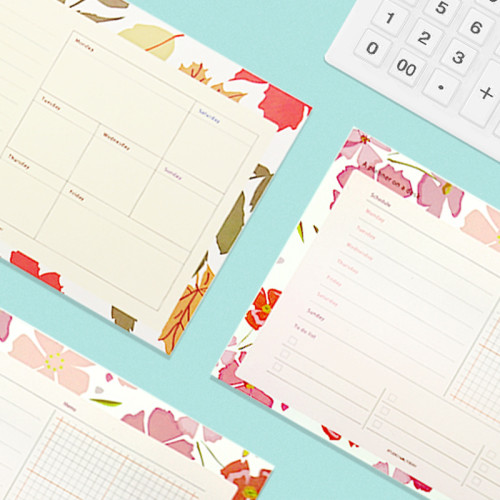 2021 Cute flower school student undated desk agenda planner note pad stationery:weekly planner daily schedule memo pad