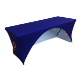 wholesale outdoor party stretch fitted polyester tradeshow table cloth