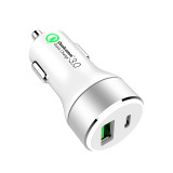 Mini portable 33W QC3.0 + Type-c High Power Fast Charging car charger for mobile phone