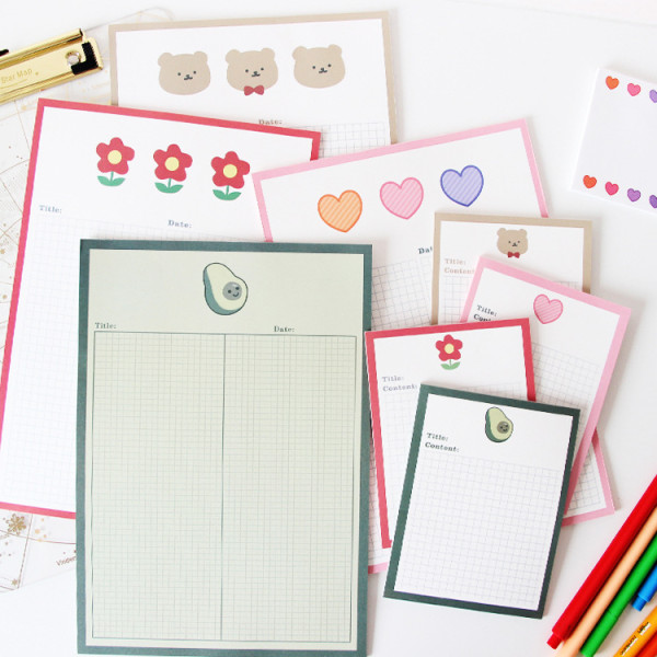 Cute kawaii Japanese  Plaid flower avocado cute student note book set customize  stationery can tear 80 sheets