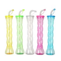 Wholesale 300ml 600ml Creative Design Clear Party Yard Cup PET Slush Ice Juice Cup Straw Yard Glass