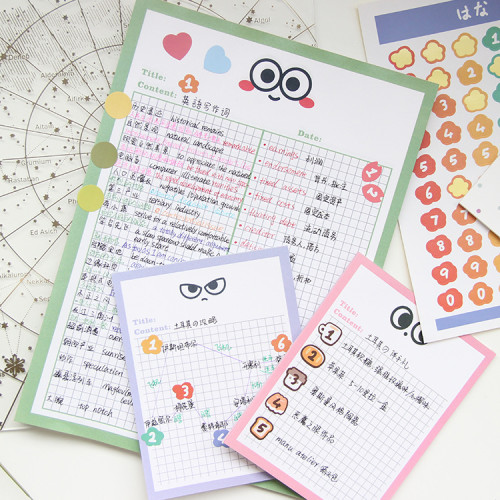 Cute kawaii Japanese  Plaid Cartoon eyes student b5 notepad set customize  stationery can tear 30 sheets