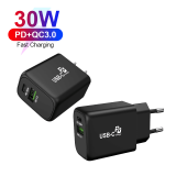Dual Ports 30W QC3.0+PD USB C Travel Charger Laptop USB Fast Charging Type C PD Fast Charger