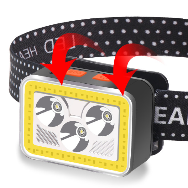 Built-in battery 4 gears 45 degree adjustment mini headlamp COB warning red light 4 power indicator lights