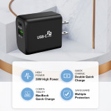Dual Ports 30W QC3.0+PD USB C Travel Charger Laptop USB Fast Charging Type C PD Fast Charger