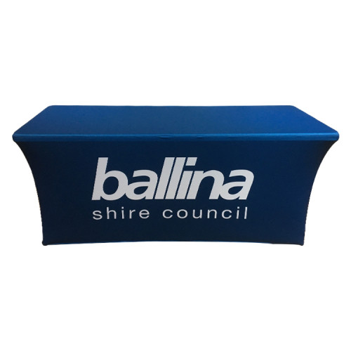 wholesale outdoor party stretch fitted polyester tradeshow table cloth