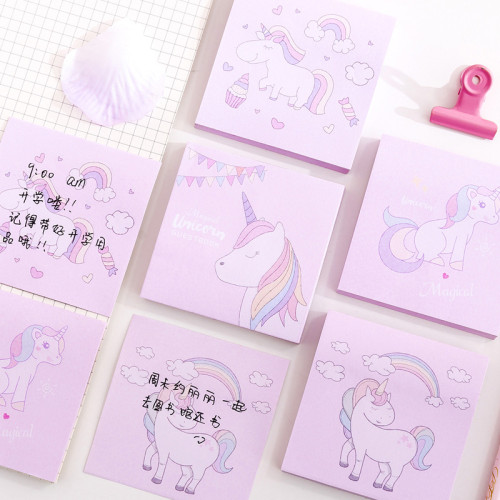 Cartoon Pink Dream Unicorn  Sticker Student Portable Note Book Office Square memo pad Sticker