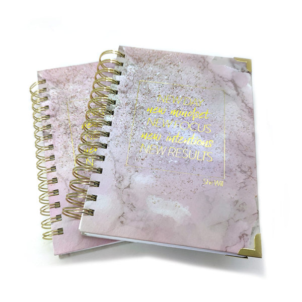 Custom Printing A5 White Gold Spiral Gold Foil Gold Corner Marble Planner