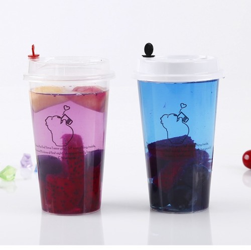 500ml 17oz Disposable Plastic Cups with lid hot drinks Juice Coffee Milky Tea Cups Transparent Thicken Drink Cup cold drinks