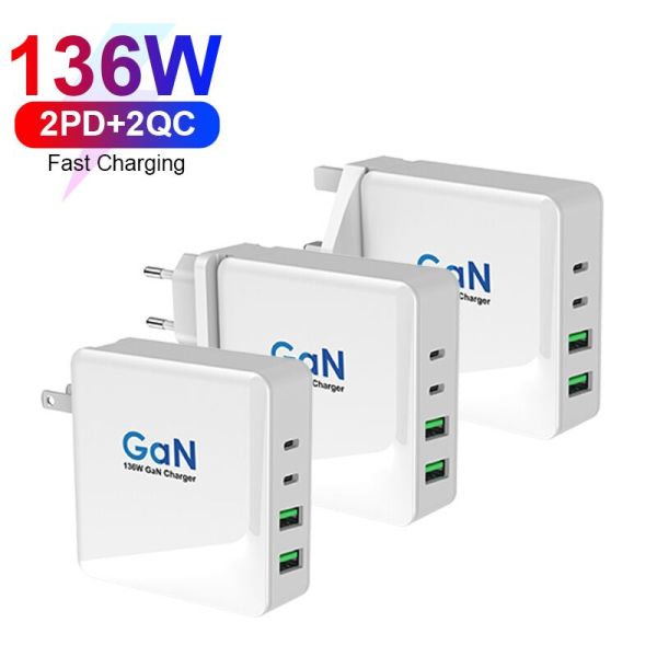 4 Port USB-C PD Chargers 136W Charging QC 3.0 Travel USB Wall Charger With CB KC PSE CE Approved