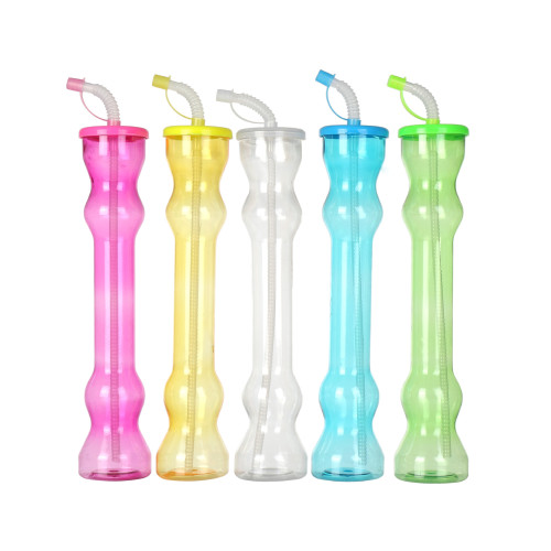 Wholesale 300ml 600ml Creative Design Clear Party Yard Cup PET Slush Ice Juice Cup Straw Yard Glass
