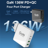 4 Port USB-C PD Chargers 136W Charging QC 3.0 Travel USB Wall Charger With CB KC PSE CE Approved