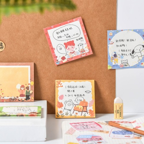 Cute kawaii Japanese fresh plaid and Mr. Xiong seri memo pad note pad set customize  stationery can tear 30 sheets
