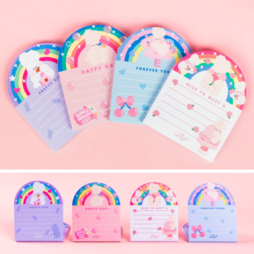 Cute Rainbow cute rabbit pink notepad set customize  stationery can tear 80 sheets