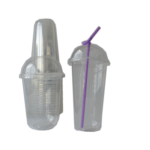Fast Food Cups for Juice /Tea /coffee container U shape round bottom Plastic cups with lid