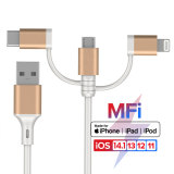 MFI Cable Manufacturer OEM 8 pin 3 in 1 Multifunction Data Cable For iphone Lighting Charging Cable MFI Certified