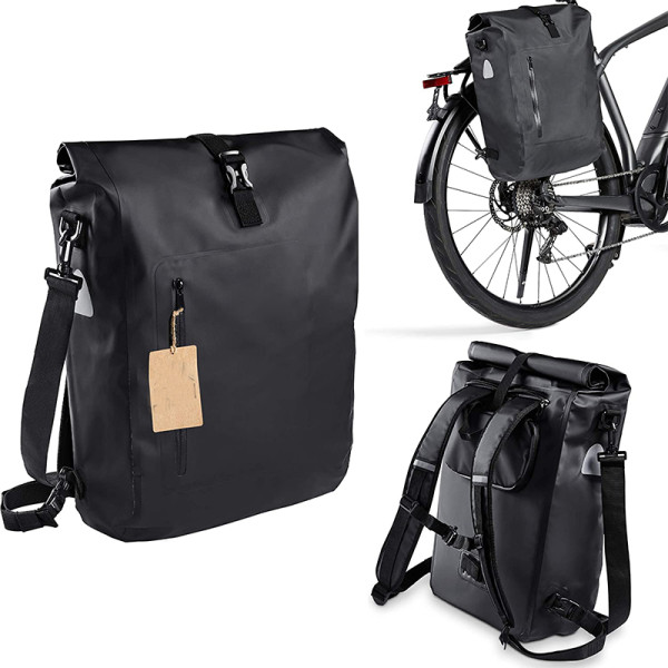 Roll Top Bike Rear Bag Bicycle Rack Convertible Pannier Pack Waterproof Reflective 500D PVC Bike Backpack