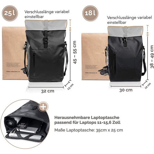 Roll Top Bike Rear Bag Bicycle Rack Convertible Pannier Pack Waterproof Reflective 500D PVC Bike Backpack
