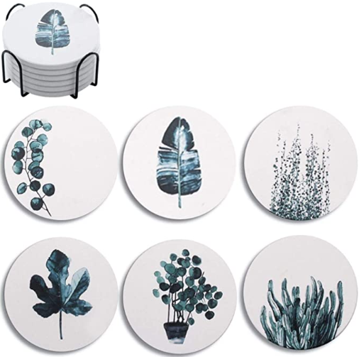 Coasters for Drinks, Absorbent Coasters with Holder Housewarming Hostess Gifts for New Home, Birthday, Housewarming