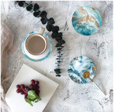 Coasters for Drinks with Holder,  Absorbent Coaster Sets of 6 Marble Ceramic Coaster with Cork Back for Home Decoration